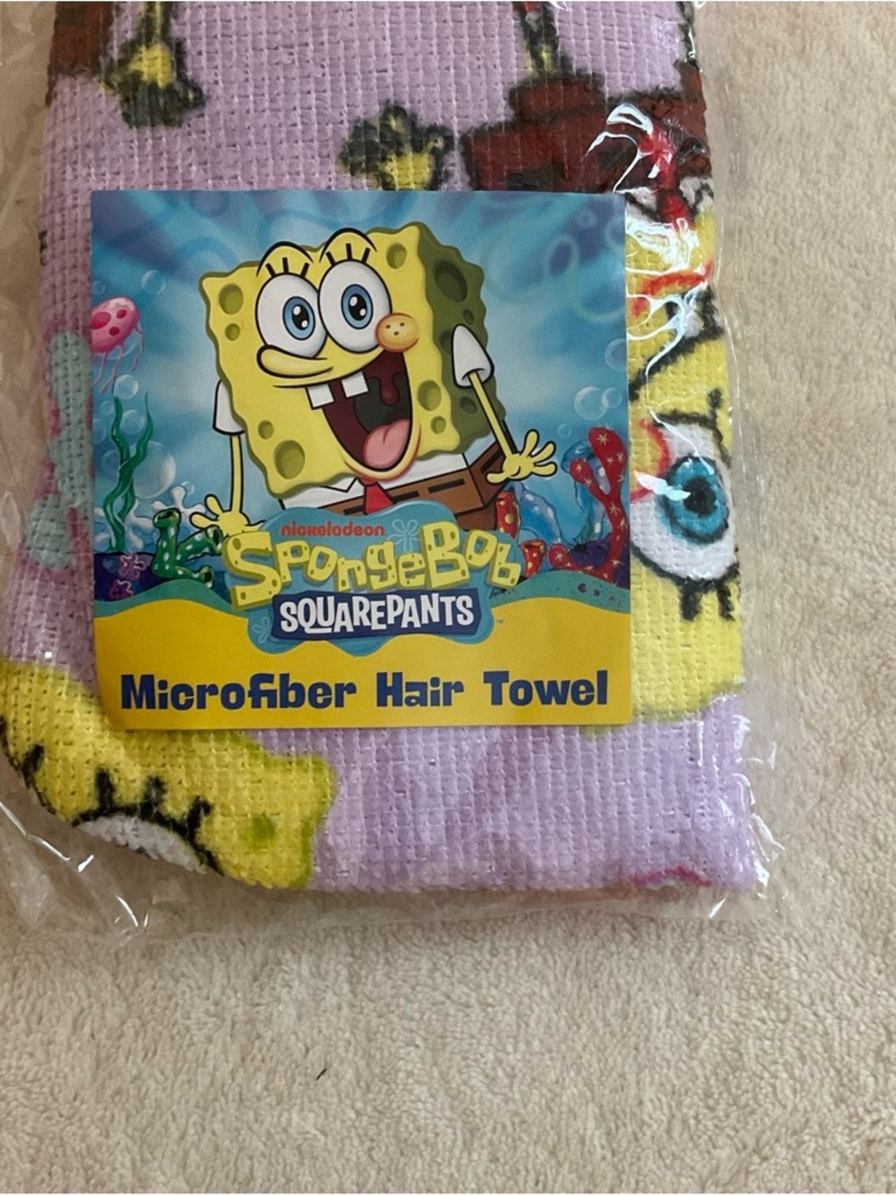 SpongeBob SquarePants Microfiber Hair Towel - Yellow & Light Purple
